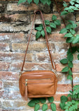 Small leather bag in Camel brown. Cross body bag, shoulder bag in GENUINE leather. Saddle brown leather bag with adjustable strap and zipper