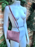 Small leather bag in purple - pink. Pink Crossbody bag, shoulder bag in GENUINE leather. Pink purse with adjustable strap and zipper