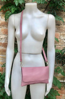 Small leather bag in purple - pink. Pink Crossbody bag, shoulder bag in GENUINE leather. Pink purse with adjustable strap and zipper