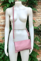 Small leather bag in purple - pink. Pink Crossbody bag, shoulder bag in GENUINE leather. Pink purse with adjustable strap and zipper