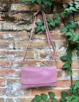 Small leather bag in purple - pink. Pink Crossbody bag, shoulder bag in GENUINE leather. Pink purse with adjustable strap and zipper