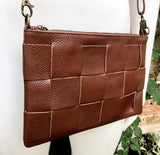 Small leather bag in dark camel brown. GENUINE leather crossbody bag. Brown purse with zipper and remomable wistlet. Brown leather bag