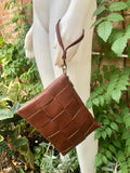 Small leather bag in dark camel brown. GENUINE leather crossbody bag. Brown purse with zipper and remomable wistlet. Brown leather bag