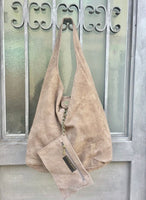 Slouch bag.Large TOTE leather bag in taupe. Light brown soft natural suede leather. Boho bag. Tan brown suede purse. Brown shopper