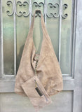 Slouch bag.Large TOTE leather bag in taupe. Light brown soft natural suede leather. Boho bag. Tan brown suede purse. Brown shopper