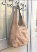 Slouch bag.Large TOTE leather bag in taupe. Light brown soft natural suede leather. Boho bag. Tan brown suede purse. Brown shopper