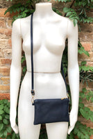 Small leather bag in NAVY BLUE .Cross body, shoulder bag or wristlet in GENUINE leather. Blue leather purse + adjustable strap