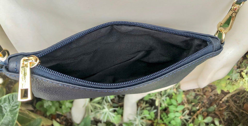 Small leather bag in NAVY BLUE .Cross body, shoulder bag or wristlet in GENUINE leather. Blue leather purse + adjustable strap