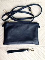 Small leather bag in NAVY BLUE .Cross body, shoulder bag or wristlet in GENUINE leather. Blue leather purse + adjustable strap