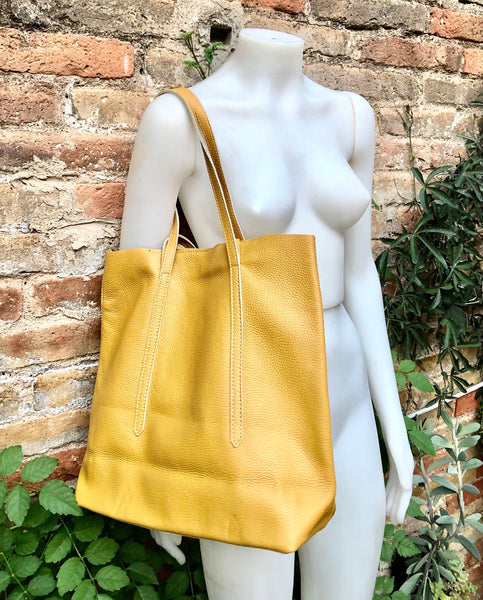 Tote bag in YELLOW. Genuine leather shopper bag. Laptop, office bag to carry your tablet or books. Leather shoulder /handbag. Yellow purse