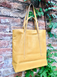 Tote bag in YELLOW. Genuine leather shopper bag. Laptop, office bag to carry your tablet or books. Leather shoulder /handbag. Yellow purse