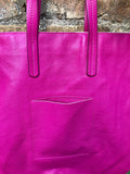 HOT PINK leather bag with zipper. Genuine leather shopper bag. Large FUCHSIA shoulder bag for your laptop, books. Hot pink purse