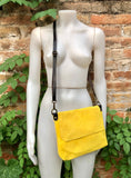 YELLOW messenger bag in genuine suede leather. Yellow rossbody / shoulder bag. Bright yellow suede purse. Adjustable strap zipper and flap.