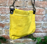 YELLOW messenger bag in genuine suede leather. Yellow rossbody / shoulder bag. Bright yellow suede purse. Adjustable strap zipper and flap.