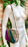 Metallic shine leather bag. Cross body / shoulder bag in GENUINE leather. Adjustable removable strap. Hot pink, green, purple, bronze purse