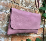 Small leather bag in purple - pink. Pink Crossbody bag, shoulder bag in GENUINE leather. Pink purse with adjustable strap and zipper