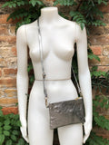 Small leather bag in METALLIC SILVER .Cross body, shoulder bag or wristlet in GENUINE leather. Silver leather purse + adjustable strap