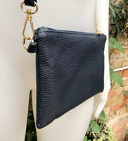 Small leather bag in NAVY BLUE .Cross body, shoulder bag or wristlet in GENUINE leather. Blue leather purse + adjustable strap