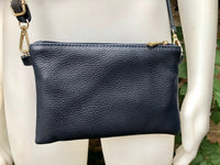 Small leather bag in NAVY BLUE .Cross body, shoulder bag or wristlet in GENUINE leather. Blue leather purse + adjustable strap