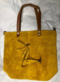 Large TOTE leather bag in MUSTARD yellow. Soft suede, genuine leather bag. Yellow suede bag. Laptop bag in suede. Large cross body bag