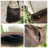 Taupe brown suede leather bag. Boho messenger bag. GENUINE LEATHER. Crossbody / shoulder bag. Light brown suede leather purse with zipper