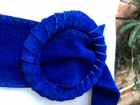 Royal blue suede waist belt with large round buckle. Boho soft suede belt in cobalt blue. Genuine natural deep blue suede leather