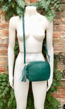 GREEN leather bag. Small cross body / shoulder bag in GENUINE leather. Green leather purse with adjustable strap and zipper.