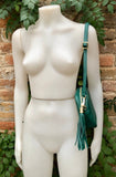 GREEN leather bag. Small cross body / shoulder bag in GENUINE leather. Green leather purse with adjustable strap and zipper.