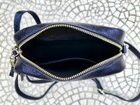 Metallic leather small purple - blue bag. GENUINE leather shoulder / crossbody bag. Purple - navy purse with adjustable strap + zipper.