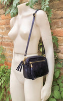 Metallic leather small purple - blue bag. GENUINE leather shoulder / crossbody bag. Purple - navy purse with adjustable strap + zipper.