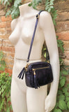 Metallic leather small purple - blue bag. GENUINE leather shoulder / crossbody bag. Purple - navy purse with adjustable strap + zipper.