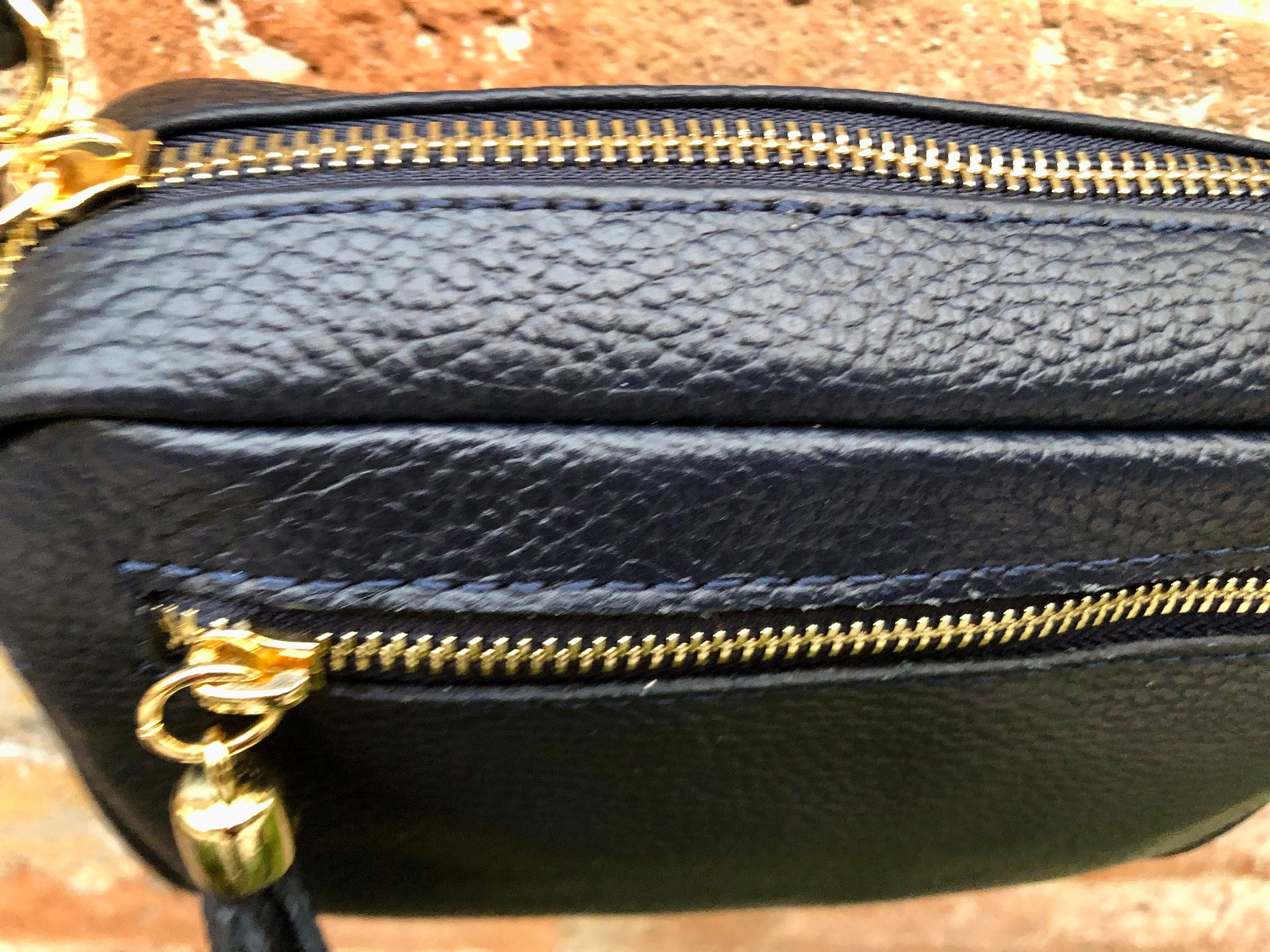 Navy blue small genuine leather bag. GENUINE leather shoulder / crossbody bag. Blue purse with adjustable strap + zipper. Navy purse
