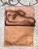 CAMEL BROWN cross body leather bag. Tobacco color soft genuine leather. Boho crossover, messenger bag in saddle brown with adjustable strap