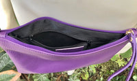 PURPLE small leather bag. GENUINE leather cross body or shoulder bag / wristlet. PURPLE bag + adjustable strap. Purple leather purse.