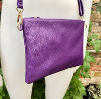 PURPLE small leather bag. GENUINE leather cross body or shoulder bag / wristlet. PURPLE bag + adjustable strap. Purple leather purse.