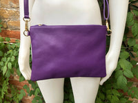 PURPLE small leather bag. GENUINE leather cross body or shoulder bag / wristlet. PURPLE bag + adjustable strap. Purple leather purse.