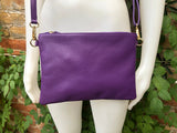 PURPLE small leather bag. GENUINE leather cross body or shoulder bag / wristlet. PURPLE bag + adjustable strap. Purple leather purse.