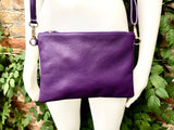 PURPLE small leather bag. GENUINE leather cross body or shoulder bag / wristlet. PURPLE bag + adjustable strap. Purple leather purse.