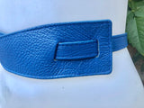 Leather 80s style obi belt . Wrap belt in BLUE. Waist belt in genuine leather. Blue wraparound belt. Blue dress belt. Wraparound belt