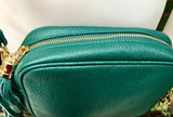 GREEN leather bag. Small cross body / shoulder bag in GENUINE leather. Green leather purse with adjustable strap and zipper.