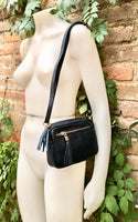 Navy blue small genuine leather bag. GENUINE leather shoulder / crossbody bag. Blue purse with adjustable strap + zipper. Navy purse