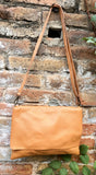 CAMEL BROWN cross body leather bag. Tobacco color soft genuine leather. Boho crossover, messenger bag in saddle brown with adjustable strap