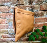 CAMEL BROWN cross body leather bag. Tobacco color soft genuine leather. Boho crossover, messenger bag in saddle brown with adjustable strap