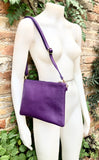 PURPLE small leather bag. GENUINE leather cross body or shoulder bag / wristlet. PURPLE bag + adjustable strap. Purple leather purse.