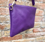 PURPLE small leather bag. GENUINE leather cross body or shoulder bag / wristlet. PURPLE bag + adjustable strap. Purple leather purse.