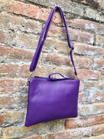 PURPLE small leather bag. GENUINE leather cross body or shoulder bag / wristlet. PURPLE bag + adjustable strap. Purple leather purse.