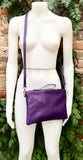 PURPLE small leather bag. GENUINE leather cross body or shoulder bag / wristlet. PURPLE bag + adjustable strap. Purple leather purse.