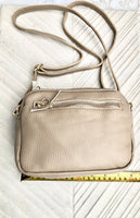 Small light beige leather bag. GENUINE leather shoulder / cross body bag. Cream beige leather purse with adjustable strap and zipper.