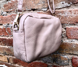 Small light PINK leather bag. GENUINE leather shoulder / cross body bag. Soft PINK leather purse with adjustable strap and zipper.