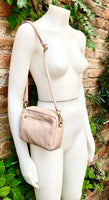 Small light PINK leather bag. GENUINE leather shoulder / cross body bag. Soft PINK leather purse with adjustable strap and zipper.